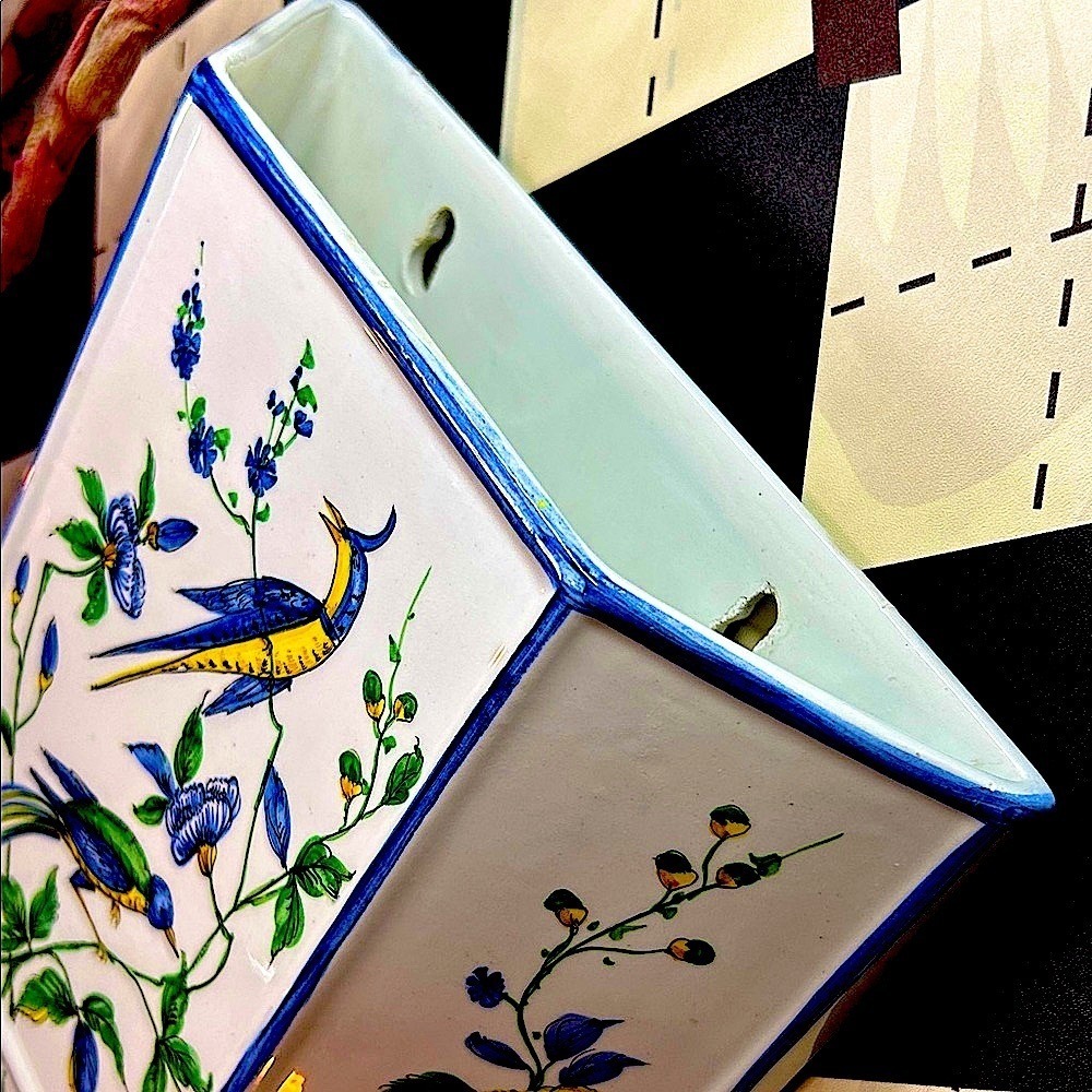 Chinoiserie 15" Wall Pocket Ceramic Phoenix & Birds & Florals Hand-Painted VTG - Picture 7 of 16